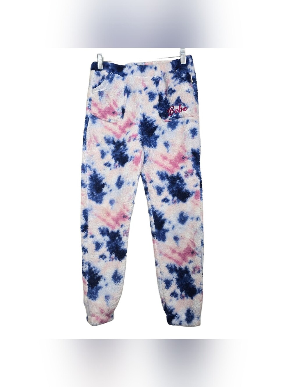 Bebe Girls Tie Dye Fuzzy Pants L 14/16 Loungewear Pink Blue White